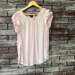 LC Lauren Conrad Blouse Women Small Pink Ruffle Sleeve Cottagecore